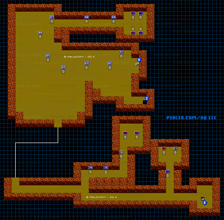 サマンオサ南の洞窟B2のマップ画像 ／ FC版ドラゴンクエストIII攻略 ─ pidlio.com