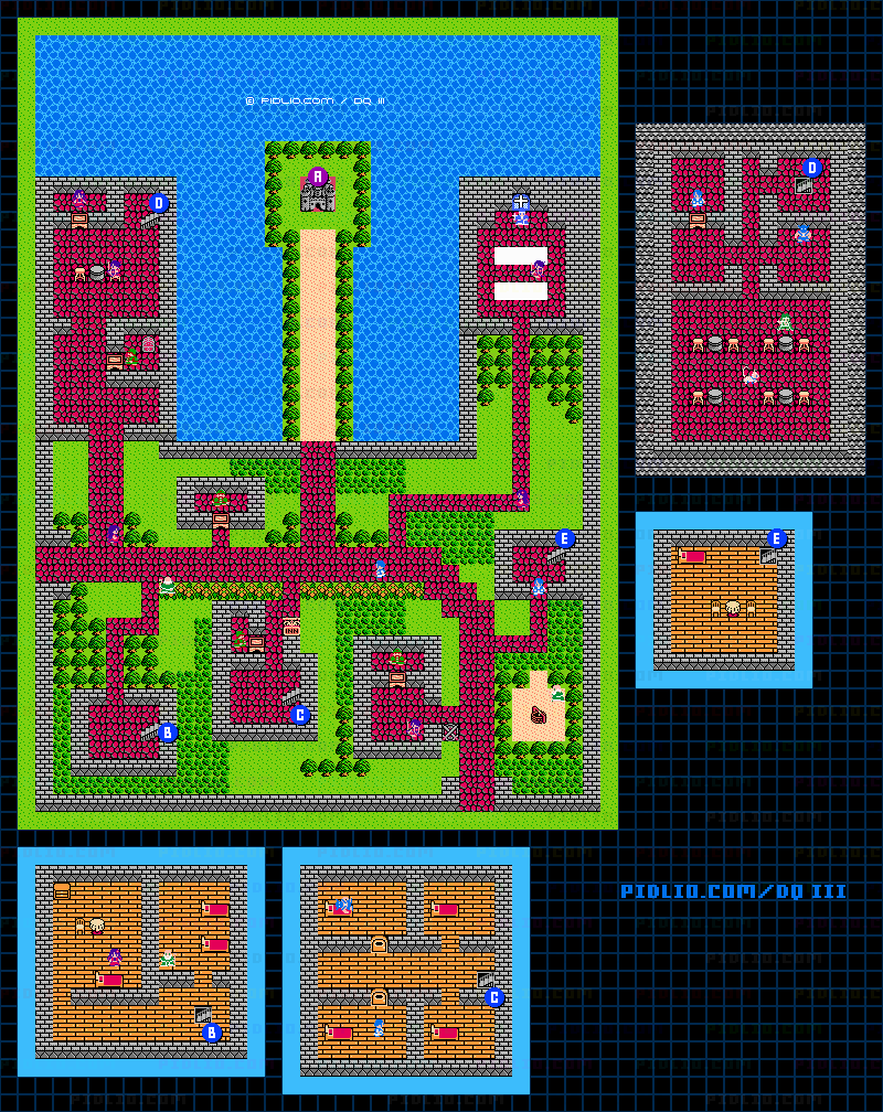 アリアハンの城・城下町のマップ画像 ／ FC版ドラゴンクエストIII攻略 ─ pidlio.com