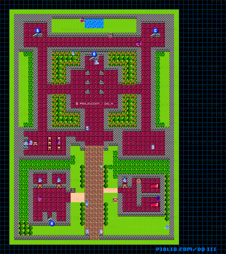 ロマリアの城・城下町・城内1階のマップ画像 ／ FC版ドラゴンクエストIII攻略 ─ pidlio.com