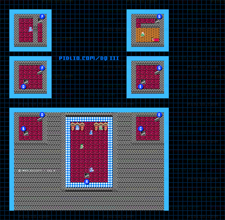 ロマリアの城・城内上層のマップ画像 ／ FC版ドラゴンクエストIII攻略 ─ pidlio.com