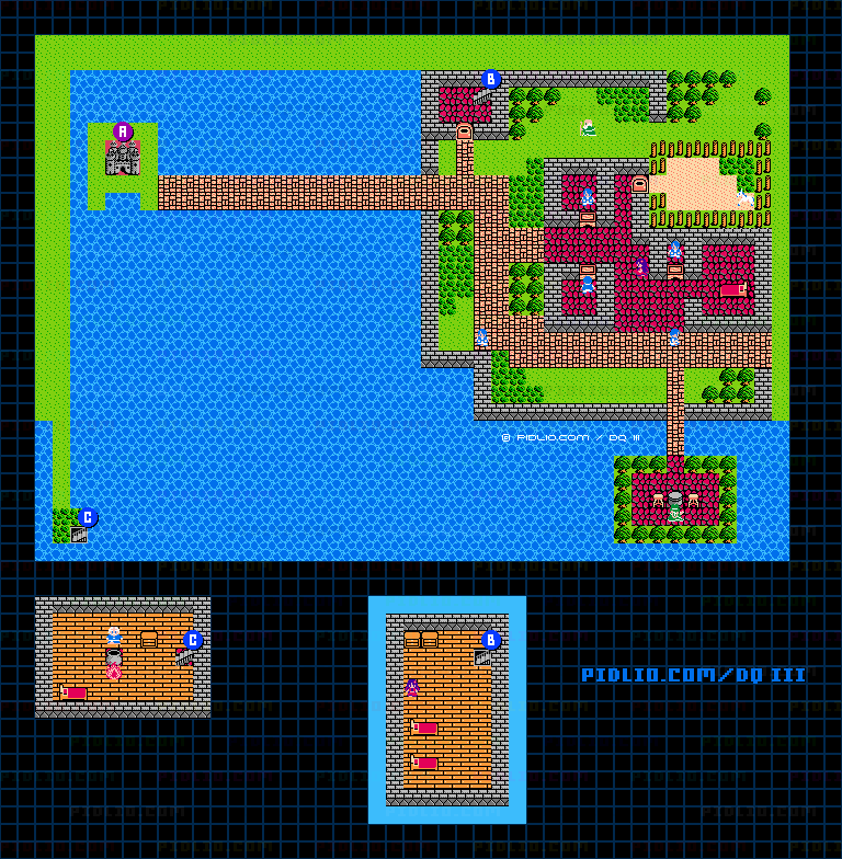 ポルトガの城・城下町のマップ画像 ／ FC版ドラゴンクエストIII攻略 ─ pidlio.com
