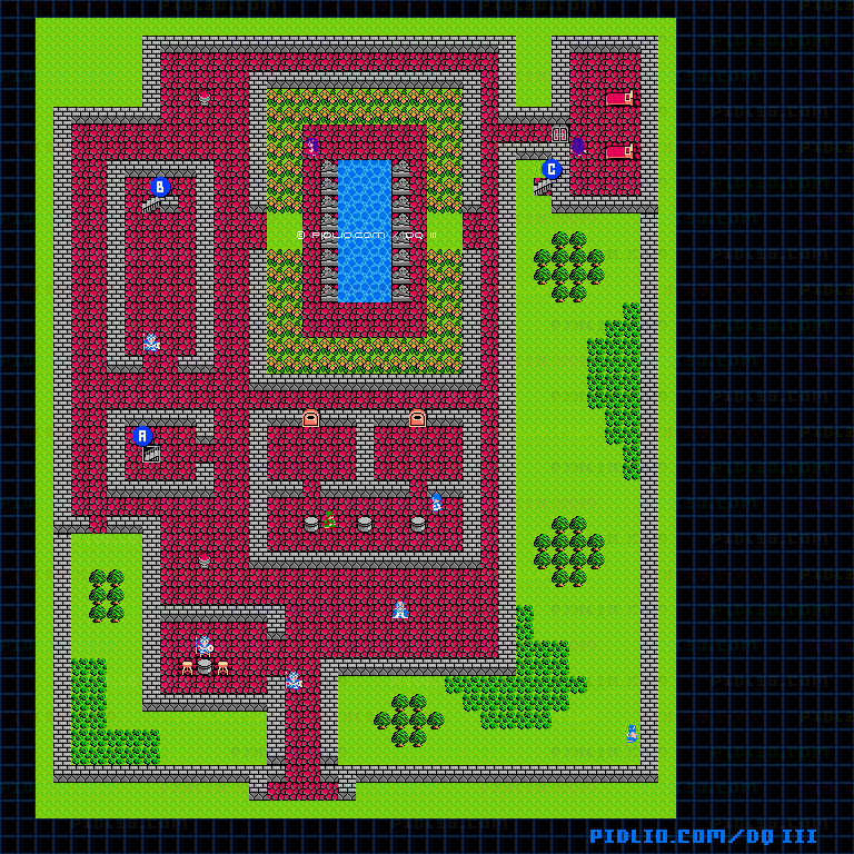 エジンベアの城1Fのマップ画像 ／ FC版ドラゴンクエストIII攻略 ─ pidlio.com