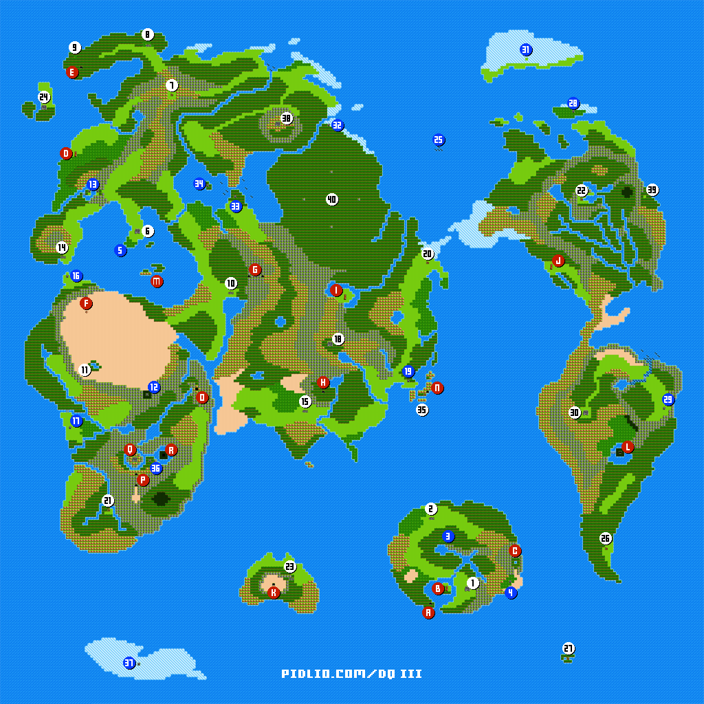 ワールドマップ（世界地図）画像 ／ FC版ドラゴンクエストIII攻略 ─ pidlio.com