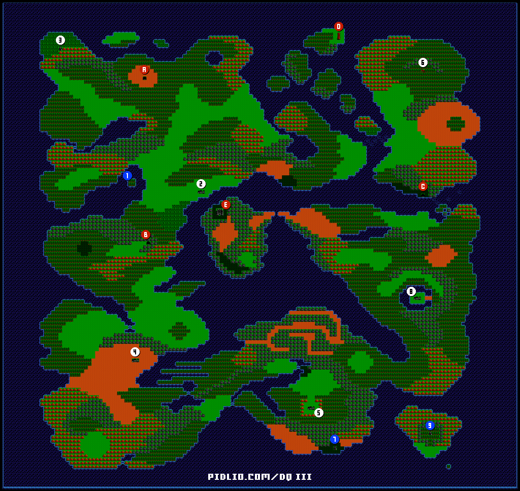 アレフガルドのワールドマップ画像 ／ FC版ドラゴンクエストIII攻略 ─ pidlio.com