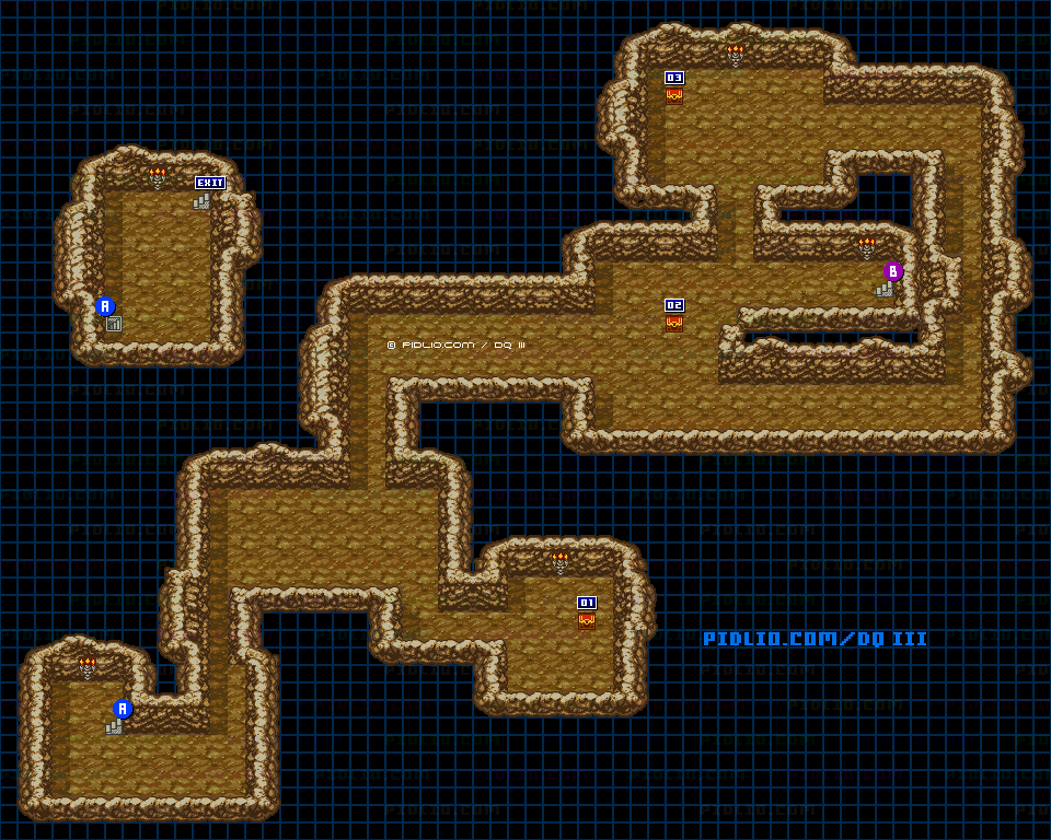 岬の洞窟・のマップ画像 ／ GB版ドラゴンクエスト3攻略 ─ pidlio.com