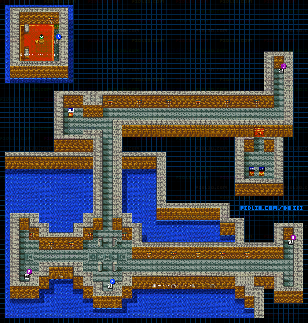 ナジミの塔・地下1階のマップ画像 ／ GB版ドラゴンクエスト3攻略 ─ pidlio.com