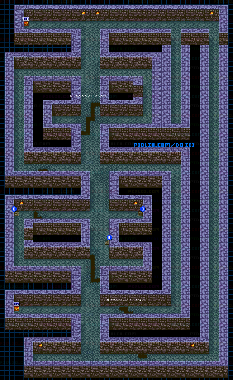 いざないの洞窟・地下2階のマップ画像 ／ GB版ドラゴンクエスト3攻略 ─ pidlio.com