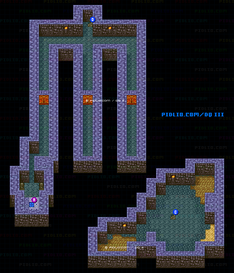 いざないの洞窟・地下3階のマップ画像 ／ GB版ドラゴンクエスト3攻略 ─ pidlio.com