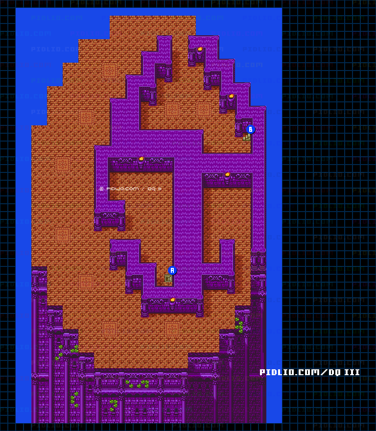 シャンパーニの塔・2階のマップ画像 ／ GB版ドラゴンクエスト3攻略 ─ pidlio.com