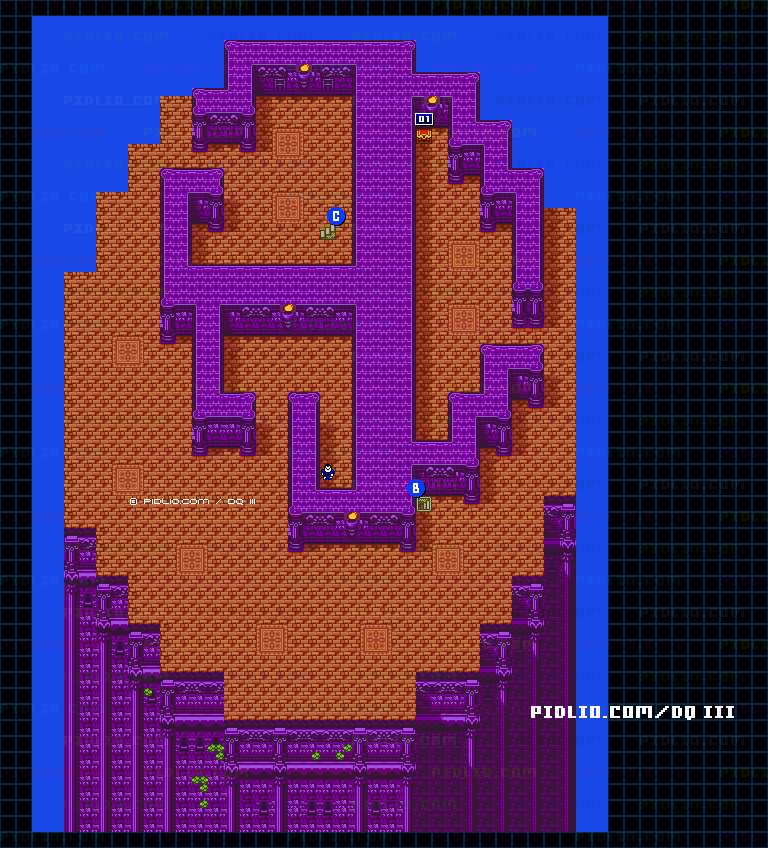 シャンパーニの塔・3階のマップ画像 ／ GB版ドラゴンクエスト3攻略 ─ pidlio.com