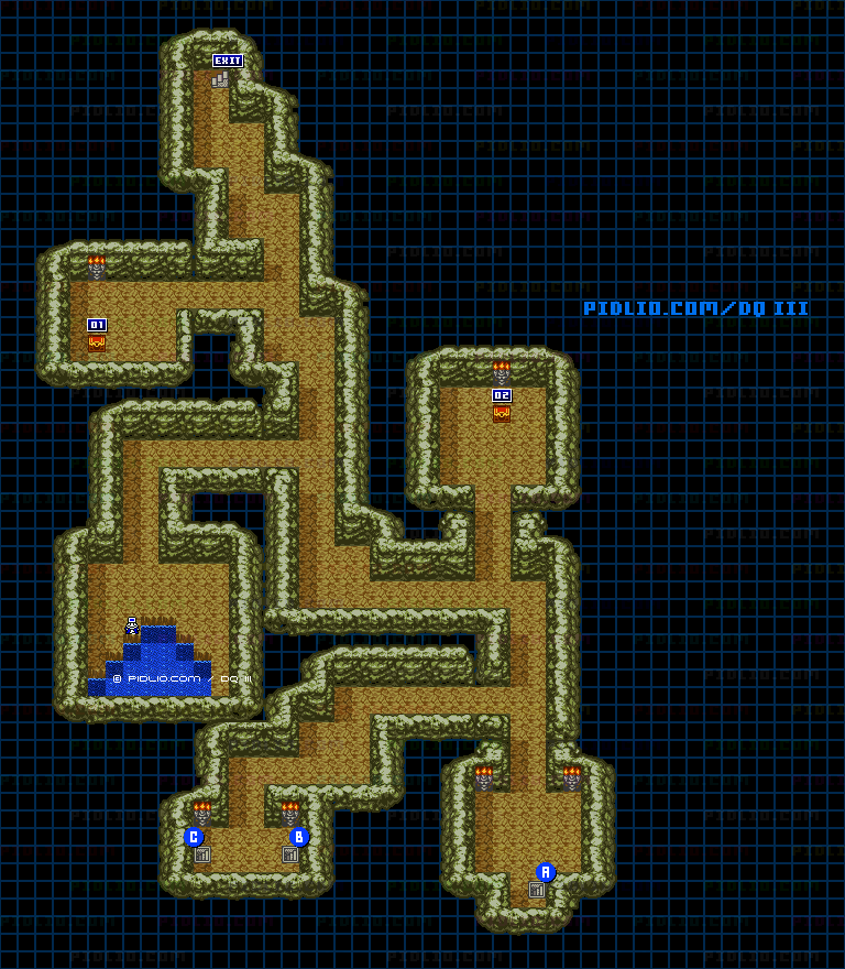 ノアニール西の洞窟・地下1階のマップ画像 ／ GB版ドラゴンクエスト3攻略 ─ pidlio.com