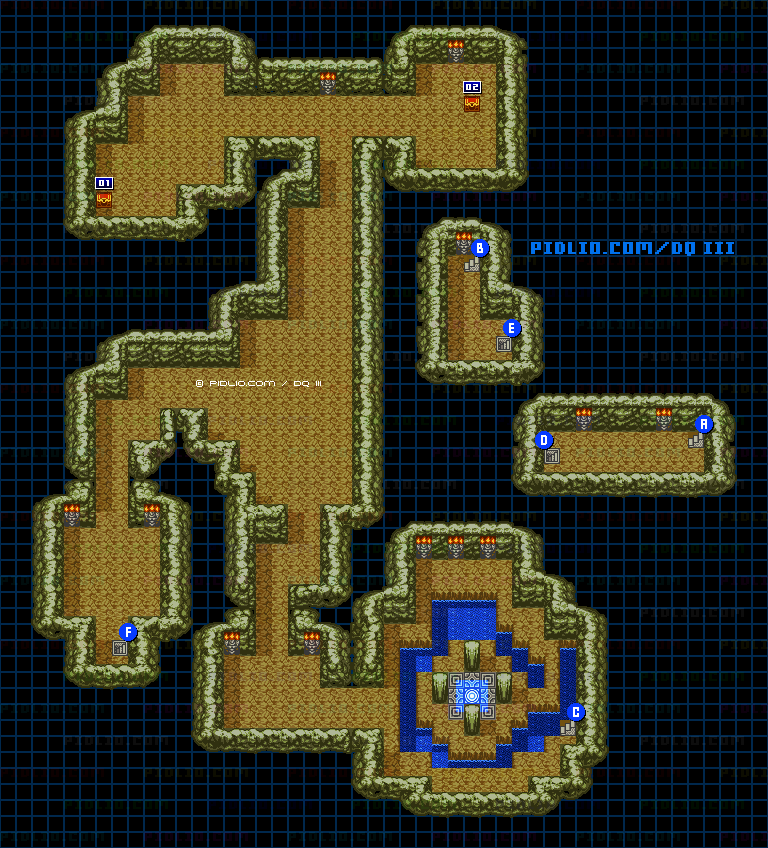 ノアニール西の洞窟・地下2階のマップ画像 ／ GB版ドラゴンクエスト3攻略 ─ pidlio.com