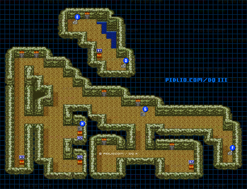 ノアニール西の洞窟・地下3階のマップ画像 ／ GB版ドラゴンクエスト3攻略 ─ pidlio.com