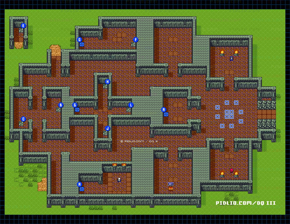 ガルナの塔・1階のマップ画像 ／ GB版ドラゴンクエスト3攻略 ─ pidlio.com