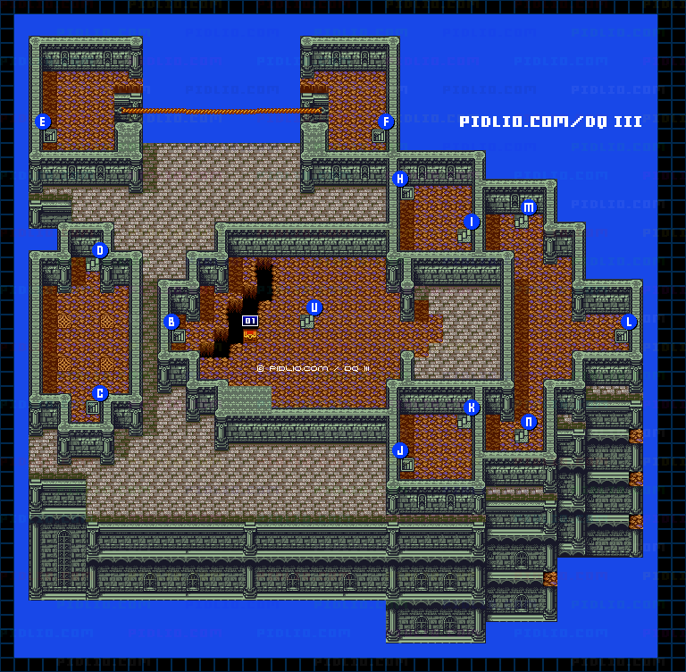 ガルナの塔・2階のマップ画像 ／ GB版ドラゴンクエスト3攻略 ─ pidlio.com