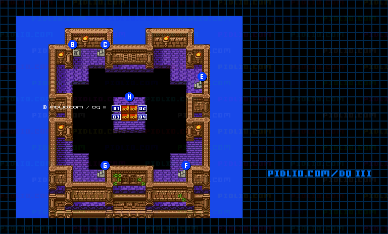 アープの塔・3階のマップ画像 ／ GB版ドラゴンクエスト3攻略 ─ pidlio.com