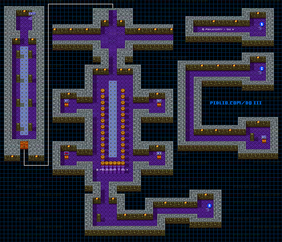 地球のへそ・地下1階のマップ画像 ／ GB版ドラゴンクエスト3攻略 ─ pidlio.com