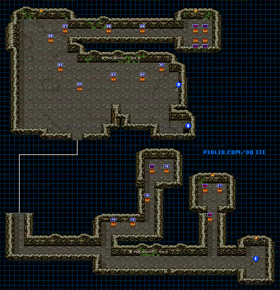 サマンオサ南の洞窟・地下2階のマップ画像 ／ GB版ドラゴンクエスト3攻略 ─ pidlio.com