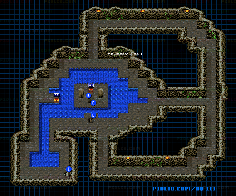 サマンオサ南の洞窟・地下3階のマップ画像 ／ GB版ドラゴンクエスト3攻略 ─ pidlio.com