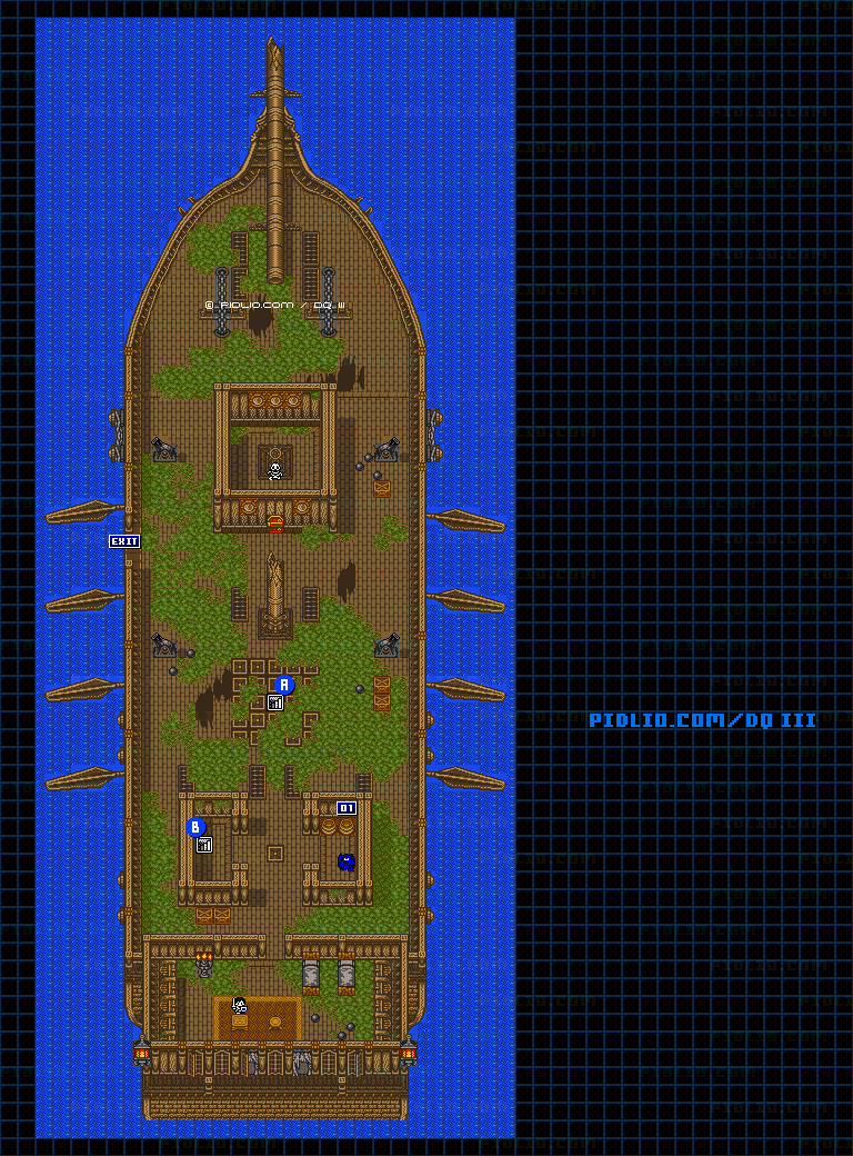幽霊船・甲板のマップ画像 ／ GB版ドラゴンクエスト3攻略 ─ pidlio.com