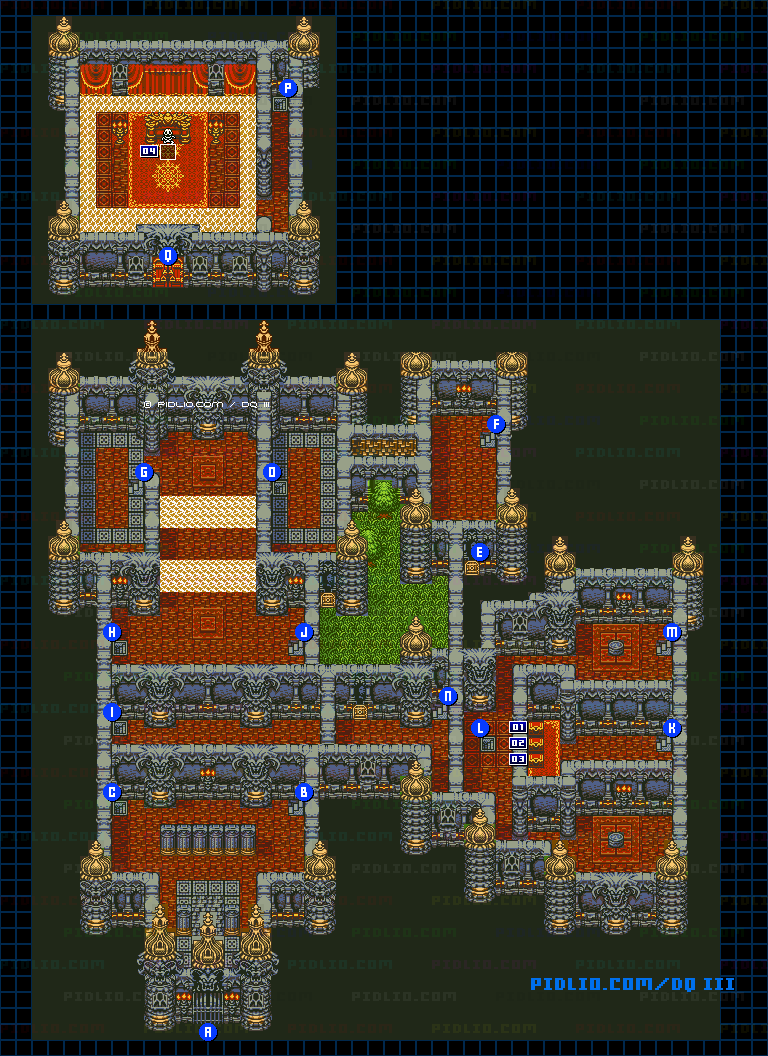 バラモス城・城内1階のマップ画像 ／ GB版ドラゴンクエスト3攻略 ─ pidlio.com