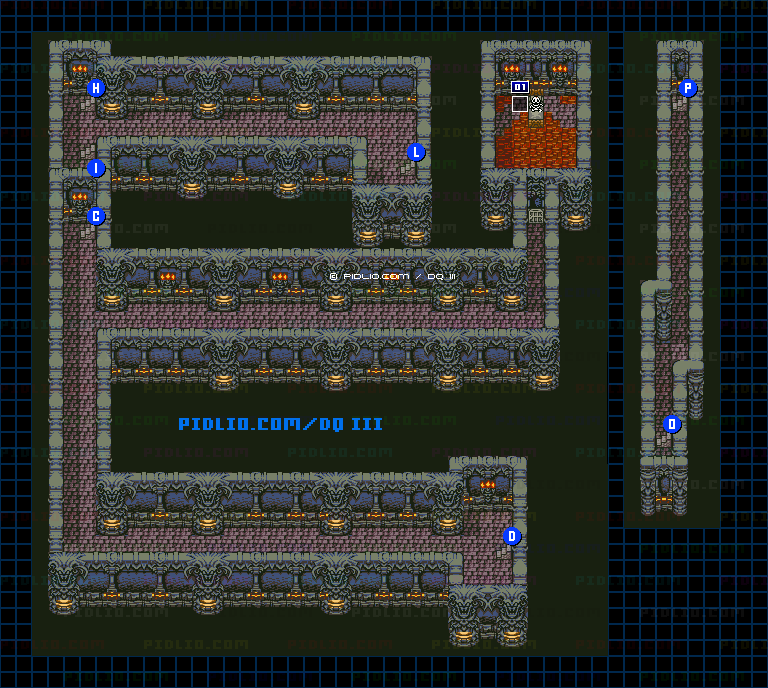バラモス城・地下1階のマップ画像 ／ GB版ドラゴンクエスト3攻略 ─ pidlio.com
