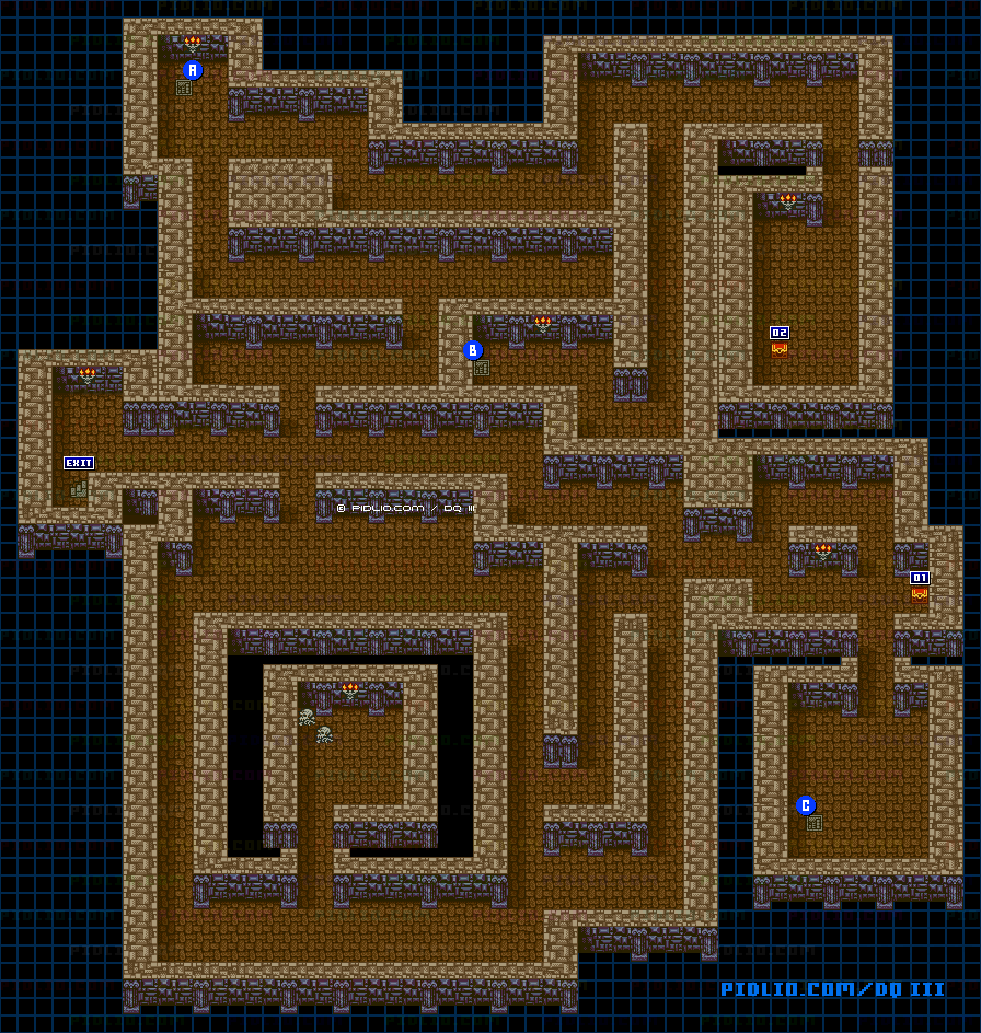 岩山の洞窟・地下1階のマップ画像 ／ GB版ドラゴンクエスト3攻略 ─ pidlio.com