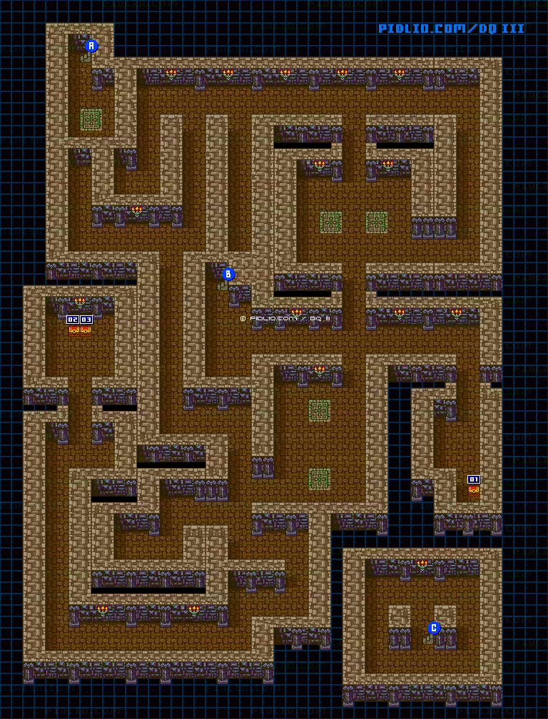 岩山の洞窟・地下2階のマップ画像 ／ GB版ドラゴンクエスト3攻略 ─ pidlio.com