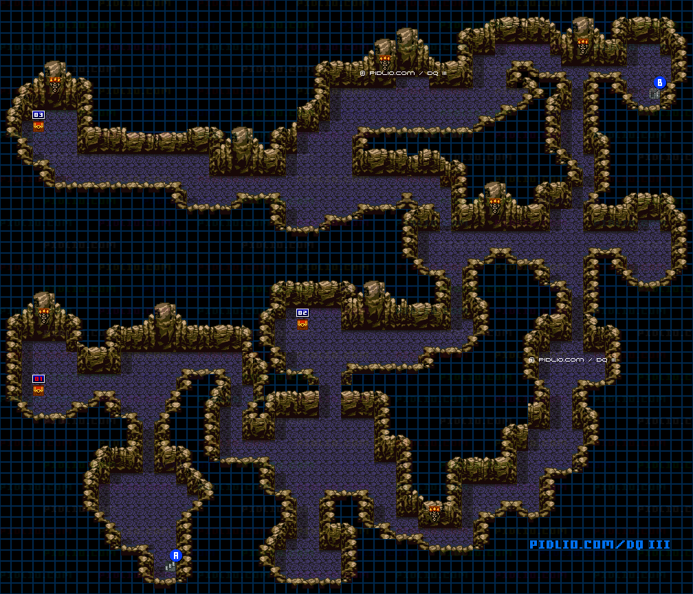 隠しダンジョン前半（天界の洞窟）・第1フロアのマップ画像 ／ GB版ドラゴンクエスト3攻略 ─ pidlio.com