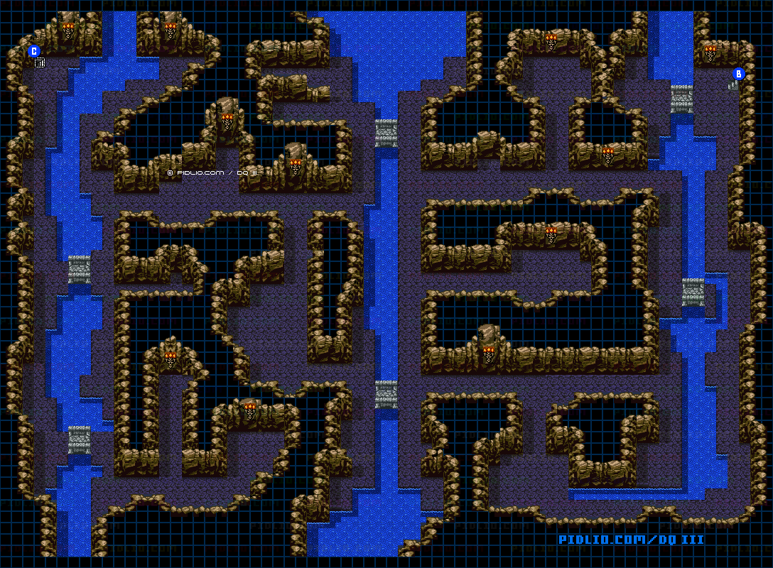 隠しダンジョン前半（天界の洞窟）・第2フロアのマップ画像 ／ GB版ドラゴンクエスト3攻略 ─ pidlio.com