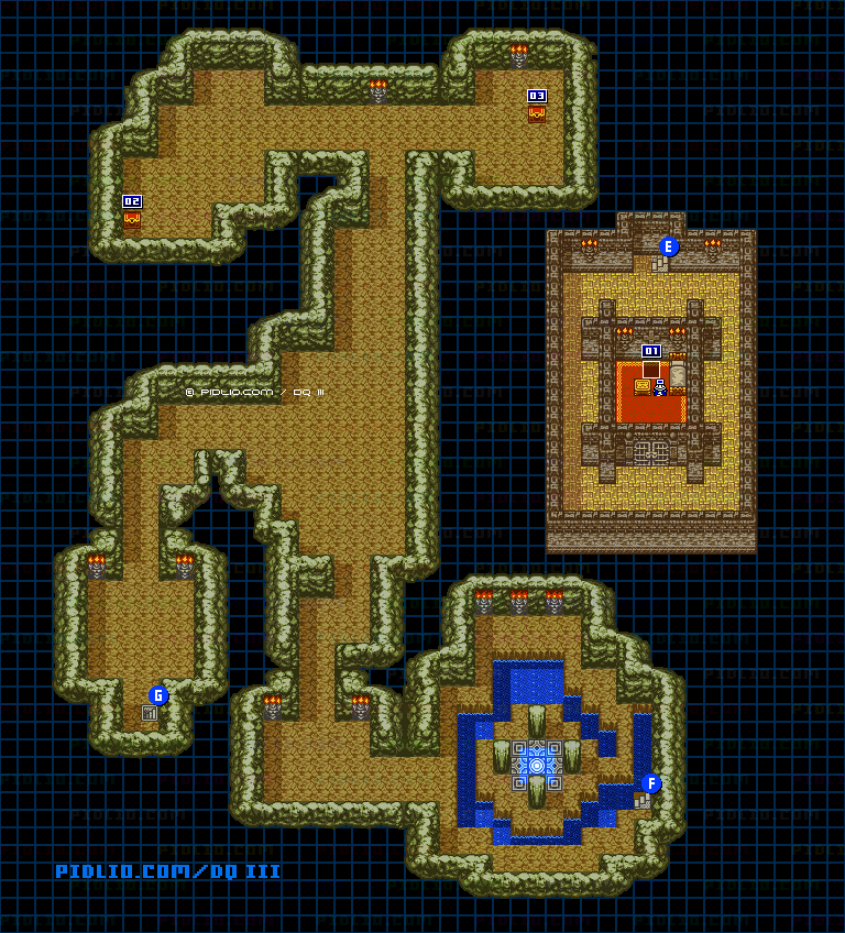 隠しダンジョン前半（天界の洞窟）・第5フロアのマップ画像 ／ GB版ドラゴンクエスト3攻略 ─ pidlio.com