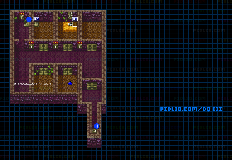隠しダンジョン前半（天界の洞窟）・第7フロアのマップ画像 ／ GB版ドラゴンクエスト3攻略 ─ pidlio.com