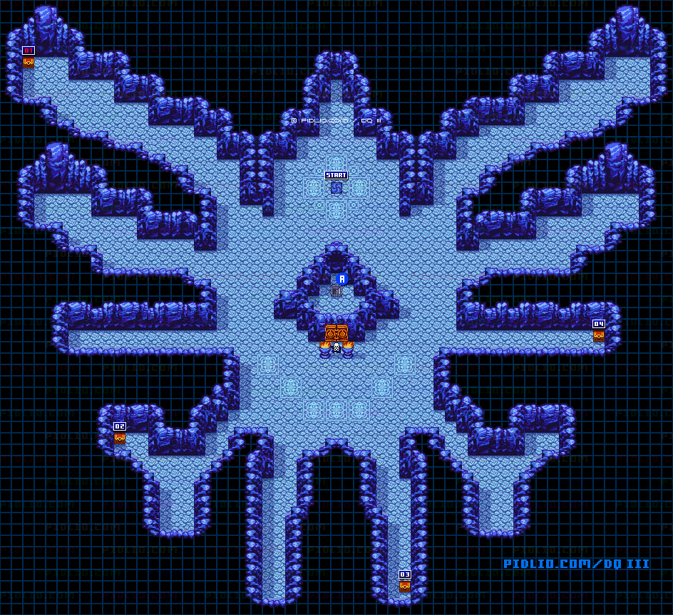 氷の洞窟・地下1階のマップ画像 ／ GB版ドラゴンクエスト3攻略 ─ pidlio.com