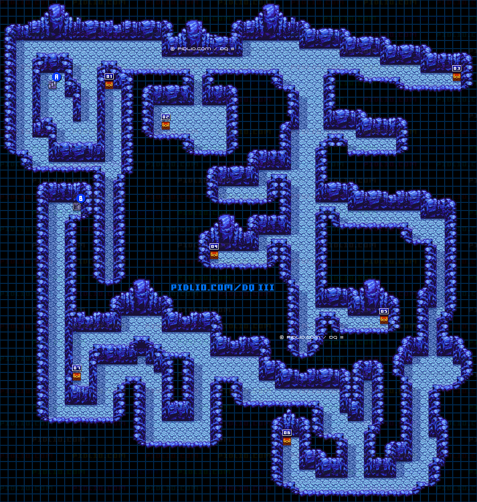 氷の洞窟・地下2階のマップ画像 ／ GB版ドラゴンクエスト3攻略 ─ pidlio.com