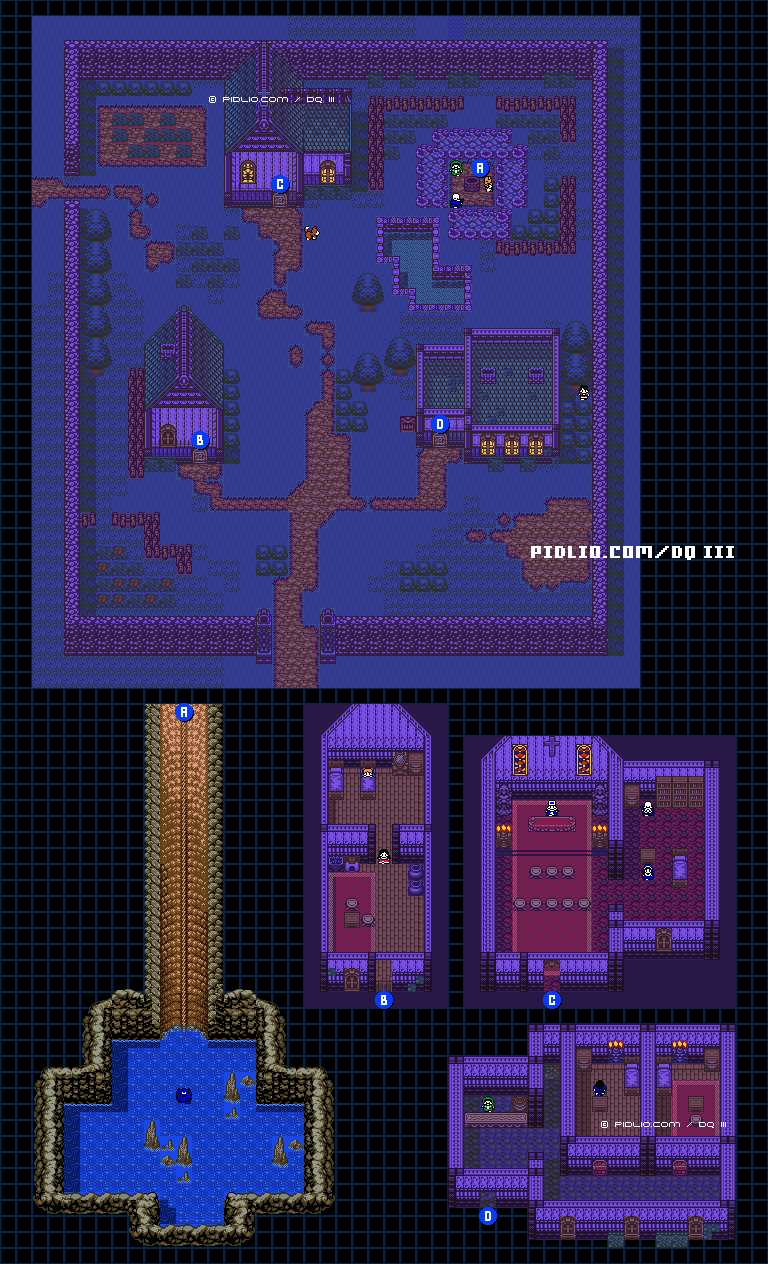 性格診断「村人を襲う魔物」のマップ画像 ／ GB版ドラゴンクエスト3攻略 ─ pidlio.com