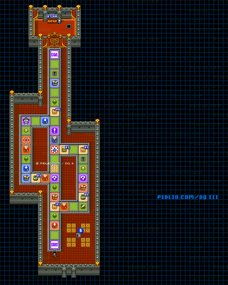 第1のすごろく場・2階すごろく場フロアのマップ画像 ／ GB版ドラゴンクエスト3攻略 ─ pidlio.com