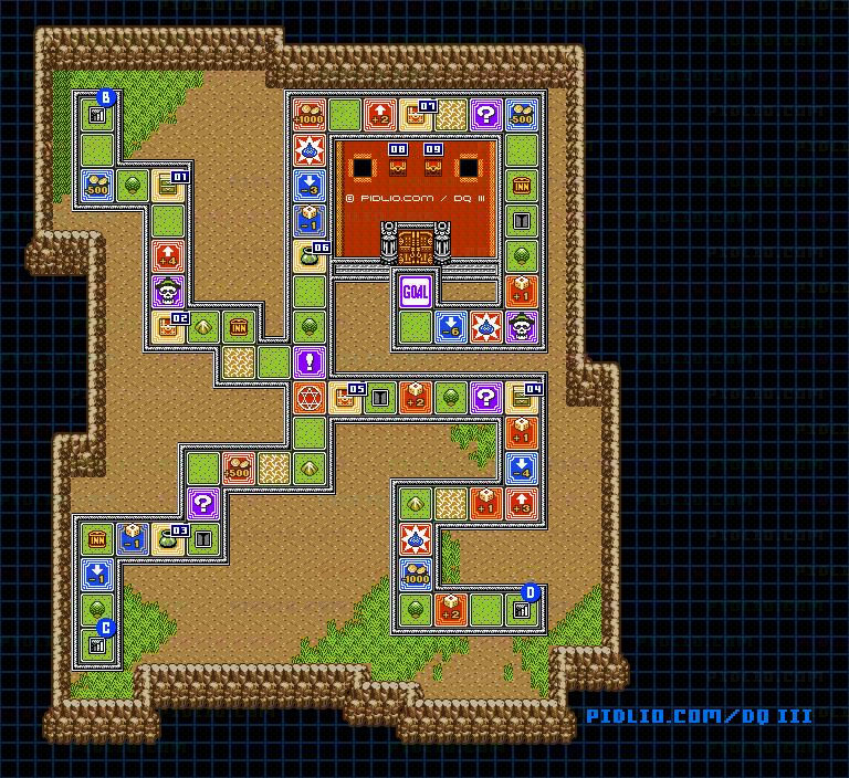 第3のすごろく場・3階すごろく場フロア2のマップ画像 ／ GB版ドラゴンクエスト3攻略 ─ pidlio.com