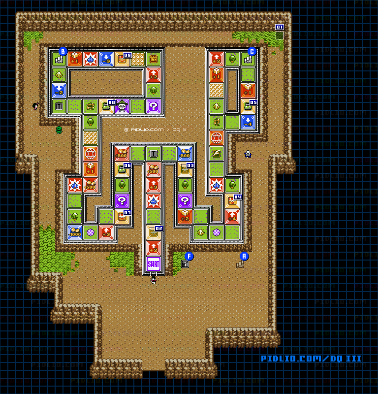 第4のすごろく場・井戸奥すごろく場フロア1のマップ画像 ／ GB版ドラゴンクエスト3攻略 ─ pidlio.com
