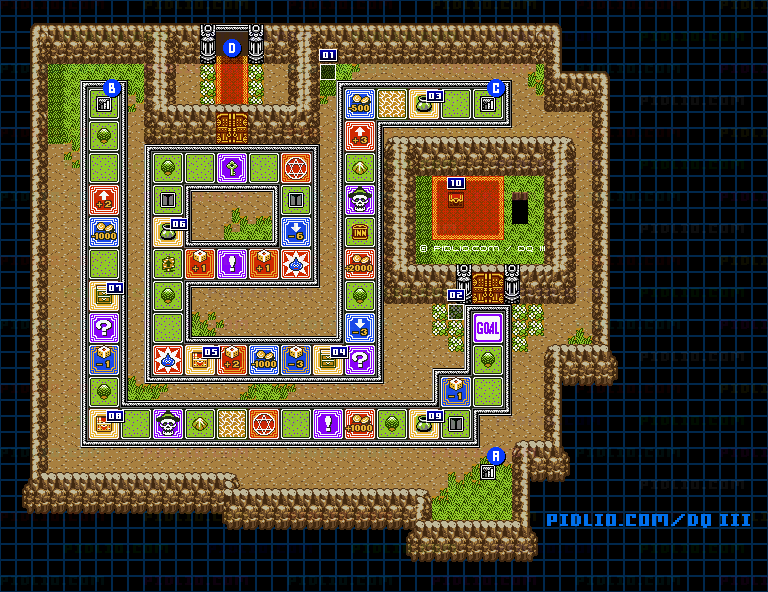 第4のすごろく場・2階すごろく場フロア2のマップ画像 ／ GB版ドラゴンクエスト3攻略 ─ pidlio.com