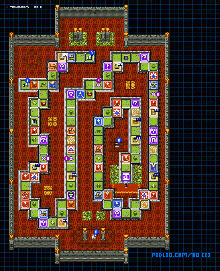 第5のすごろく場・2階すごろく場フロア1のマップ画像 ／ GB版ドラゴンクエスト3攻略 ─ pidlio.com