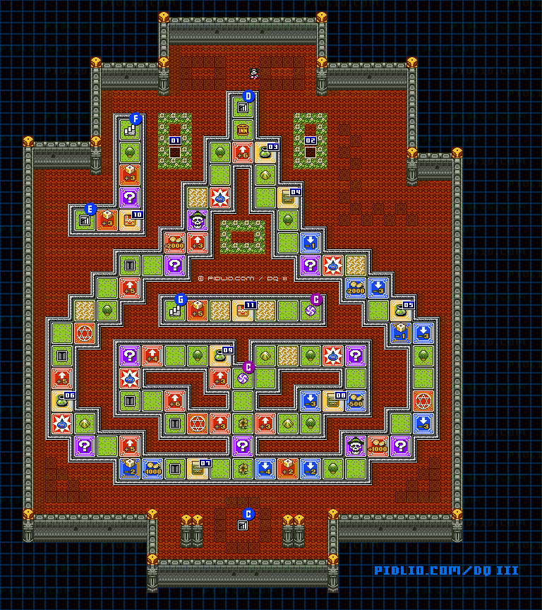 第5のすごろく場・3階すごろく場フロア2のマップ画像 ／ GB版ドラゴンクエスト3攻略 ─ pidlio.com