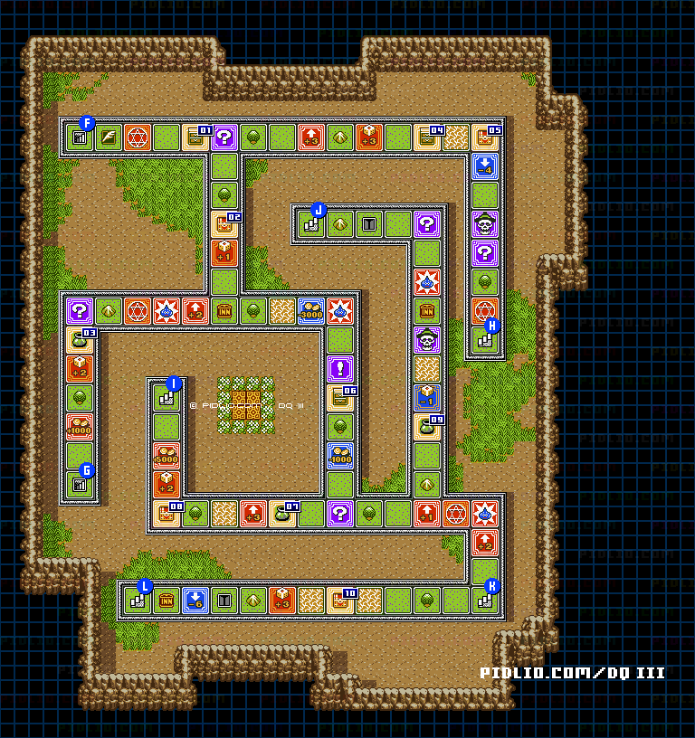 第5のすごろく場・4階すごろく場フロア3のマップ画像 ／ GB版ドラゴンクエスト3攻略 ─ pidlio.com