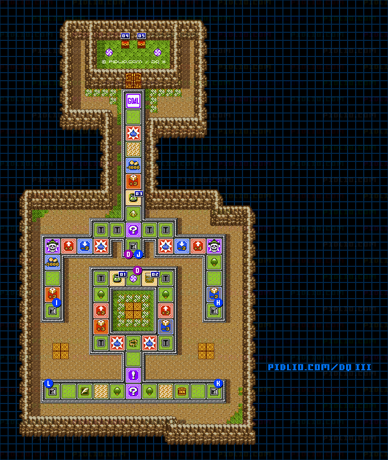 第5のすごろく場・5階すごろく場フロア4のマップ画像 ／ GB版ドラゴンクエスト3攻略 ─ pidlio.com