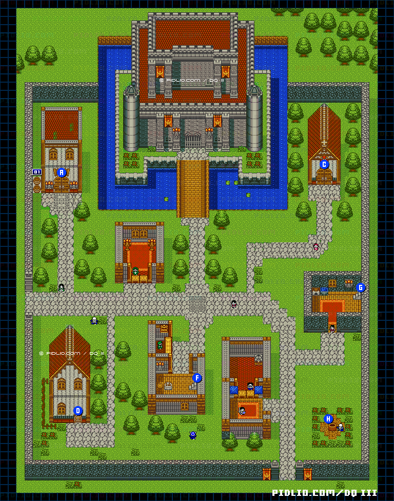 アリアハン城下町・屋外のマップ画像 ／ GB版ドラゴンクエスト3攻略 ─ pidlio.com