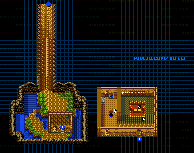 アリアハン城下町・井戸・メダルおじさんのマップ画像 ／ GB版ドラゴンクエスト3攻略 ─ pidlio.com