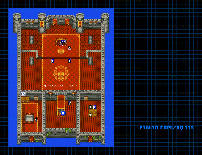 アリアハンの城・城内2階のマップ画像 ／ GB版ドラゴンクエスト3攻略 ─ pidlio.com