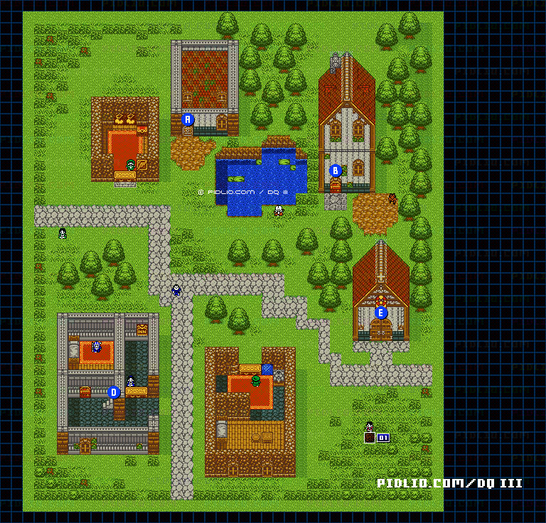 レーベの村・屋外のマップ画像 ／ GB版ドラゴンクエスト3攻略 ─ pidlio.com