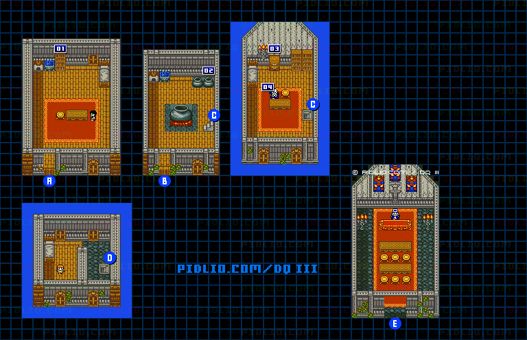 レーベの村・屋内のマップ画像 ／ GB版ドラゴンクエスト3攻略 ─ pidlio.com
