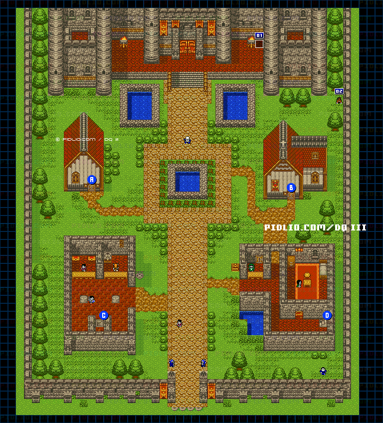 ロマリア城下町・屋外のマップ画像 ／ GB版ドラゴンクエスト3攻略 ─ pidlio.com