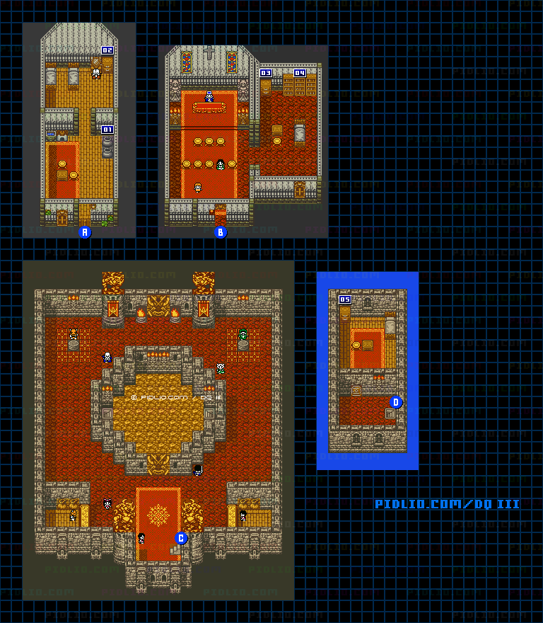 ロマリア城下町・屋内のマップ画像 ／ GB版ドラゴンクエスト3攻略 ─ pidlio.com